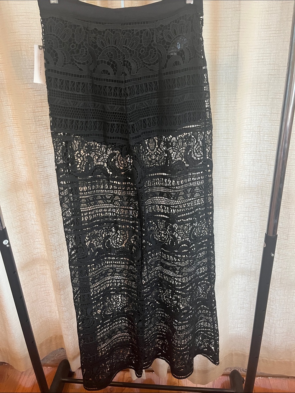 Anthropologie Black Crocheted Wide-Leg Jumpsuit Pants